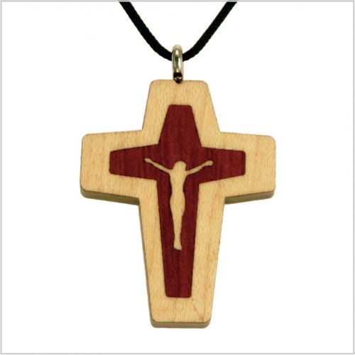 Wood Cross Necklace with Jesus image – Loja Esperança