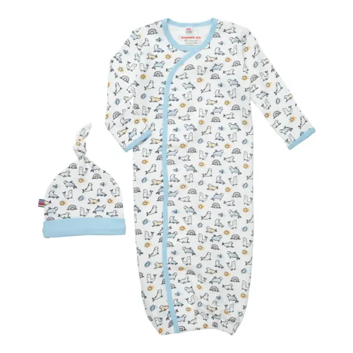  Magnetic Me Baby Gown & Hat Sleep Outfit Boys Organic Cotton  Layette Sack Set with Magnet Fasteners Newborn - 3 Months Open Sky Blue:  Clothing, Shoes & Jewelry